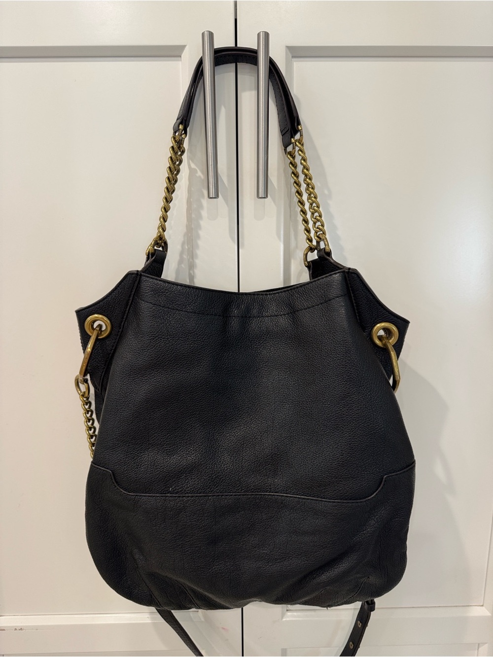 orYANY Selina Black Leather Shoulder Bag with Gold Chain Handles